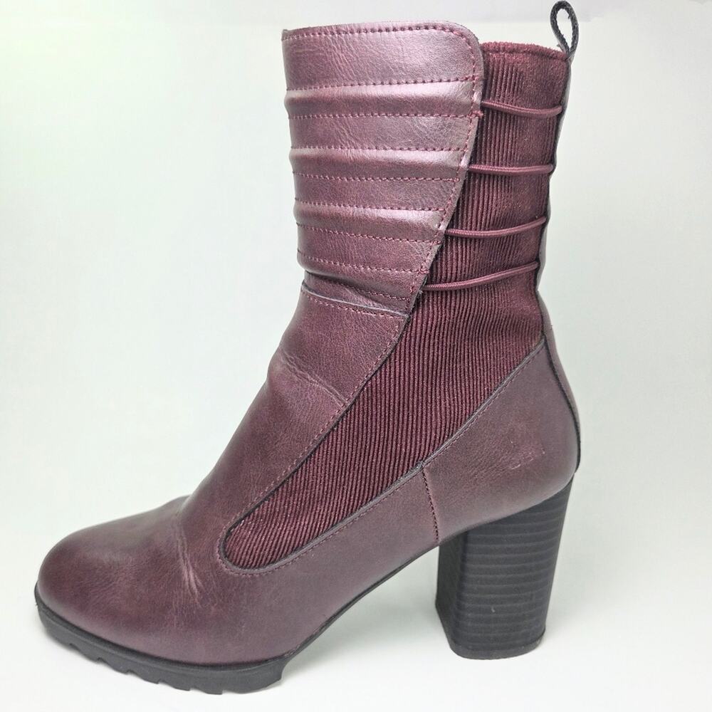 JBU Violet Wine Vegan Embossed Block Heel Zip Ankle Boot Sz 6